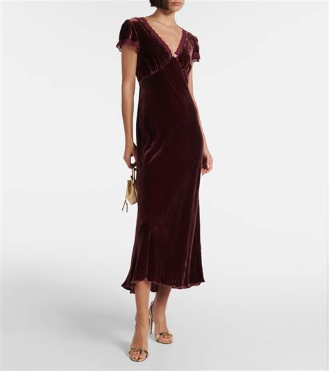 Clarice Lace Trimmed Velvet Midi Dress In Burgundy Rixo Mytheresa