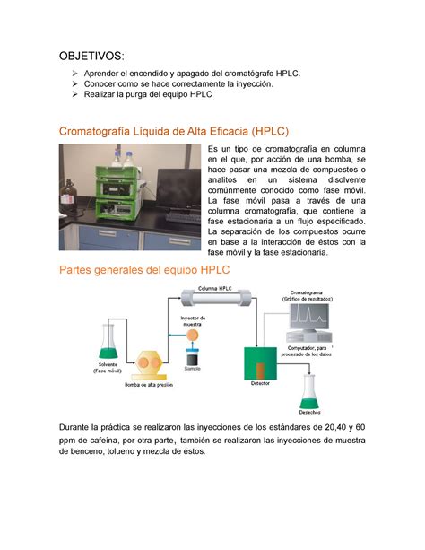 Practica De Hplc Objetivos Aprender El Encendido Y Apagado Del