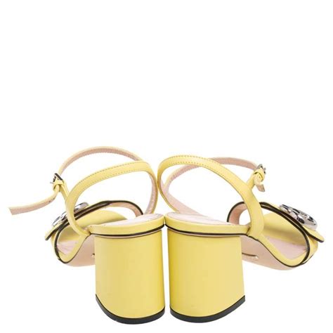 Gucci Yellow Leather Gg Marmont Block Heel Ankle Strap Sandals Size 36