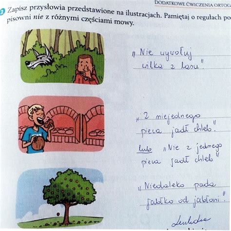 Zapisz przysłowia przedstawione na ilustracjach Pamiętaj o regułach