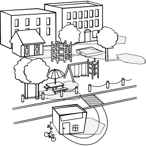 Vector Drawing Of Neighbourhood With A Park Free Svg