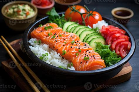 AI generated Salmon Bento box. ai generated 38582953 Stock Photo at