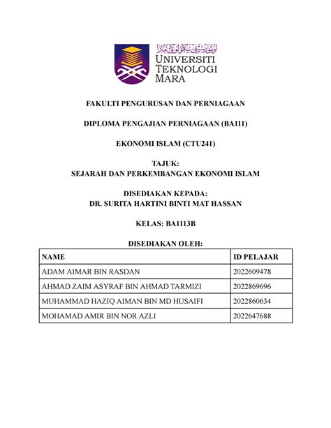 CTU241 Group Assignment FAKULTI PENGURUSAN DAN PERNIAGAAN DIPLOMA