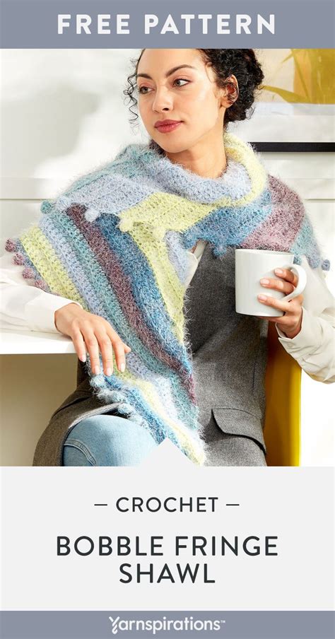 Free Crochet Bobble Fringe Shawl Pattern Using Caron Latte Cakes Yarn