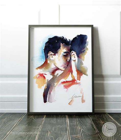 Gay Couple Necking Watercolor Art Print Same Sex Couple Gift Same Sex Marriage Love Is Love