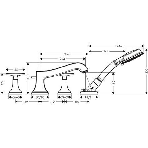 Hansgrohe Metropol Classic Baterie Cada Dus Cu 4 Elemente Si Manere