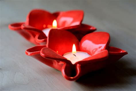 Handmade Ceramic Red Flower Candle Holders House Warming