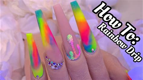 Rainbow Drip Nails Acrylic Nail Tutorial Realistic Practice Hand