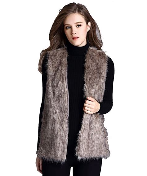 Women Faux Fur Vest Waistcoat Sleeveless Jacket Khaki Ca186ic60to