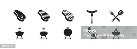 Bbq Grill Icon Set Steak Icons Vector Eps 10 Stock Illustration