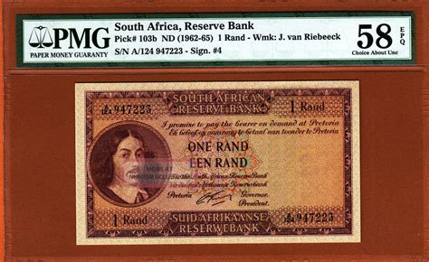 South Africa 1 Rand 1962 65 Pick 103b Pmg 58 Abt Unc