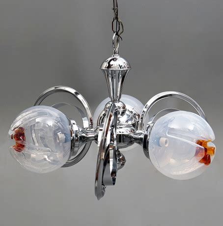 Stål taklampa med Murano glasballonger av Mazzega omkring 1970