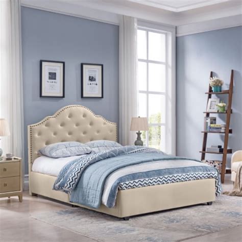 Gentry Contemporary Button Tufted Upholstered Queen Bed Frame With