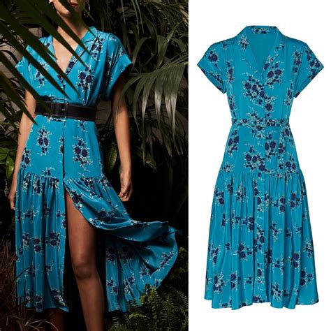 Veronica Beard Meagan Belted Floral Silk Dress Gem