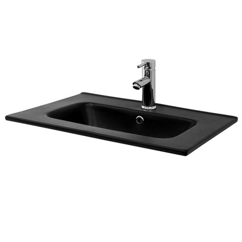 Lavabo éncastre en céramique noir mat vasque á poser rectangulaire