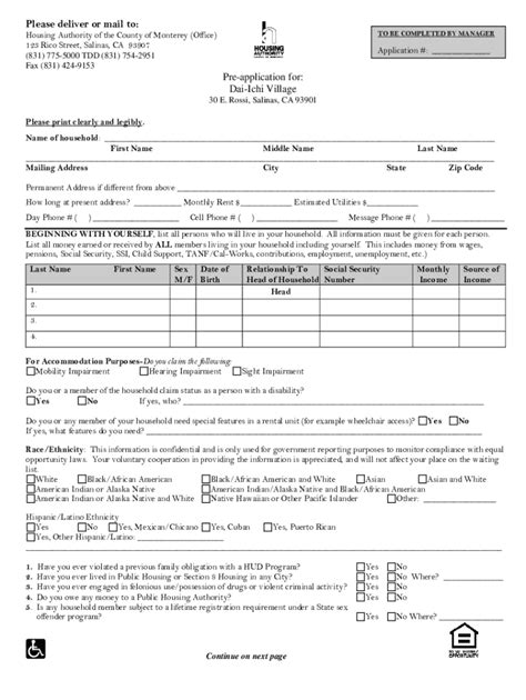 Fillable Online Monterey County Housing Authority Payment Standards Fax