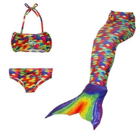 Maillot de Bain Queue de Sirène Bikini Mermaid 3 Pièces Ensembles Bleu