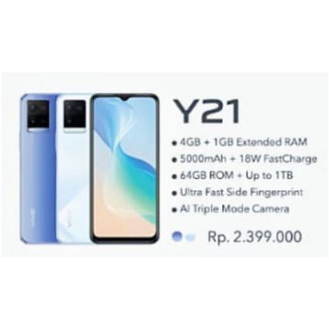 Jual Vivo Y21 4GB 1GB Extended Ram 5000mAh 18W FastCharge 64GB ROM