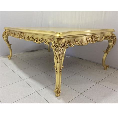 Mesa De Jantar Dourada Em Madeira Entalhada 86x223x153 MadeiraMadeira