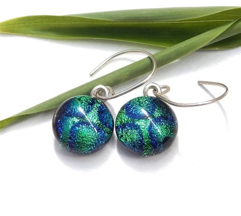 Intense Blue And Green Dichroic Glass Dangle Earrings On 925 Etsy UK