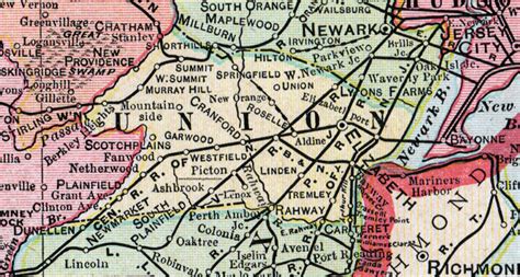 Union County, New Jersey, 1905, Map, Cram, Elizabeth, Plainfield, Scoth ...