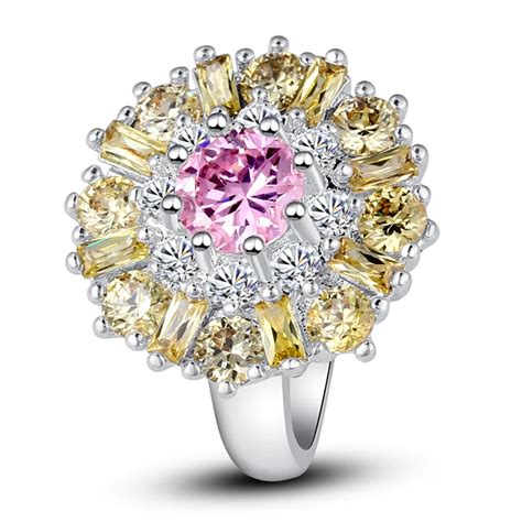 AAA CZ Crystal Jewelry Factory HandMade Pink Cz Plated Silver Ring Size