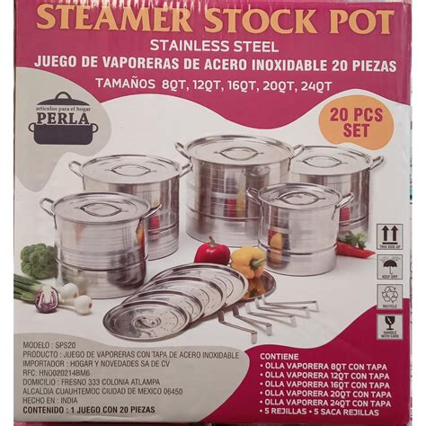 Juego De 5 Vaporeras 20pzas PERLA Mod STEAMER STOCK POT SPS20