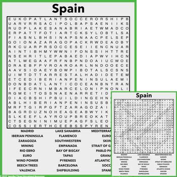 Spain Word Search By Jennifer Olson Educational Resources Tpt