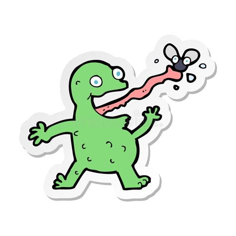 A Creative Sticker Of A Cartoon Frog Catching Fly Stock Vector