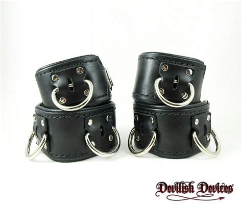 Bdsm Wrist And Ankle Cuff Set Leather Locking Cuffs Slave Etsy