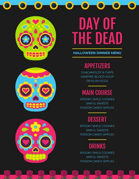 Dia De Los Muertos Halloween Menu Venngage