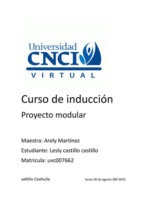 Curso de inducción lesly Curso de inducción Proyecto modular Maestra