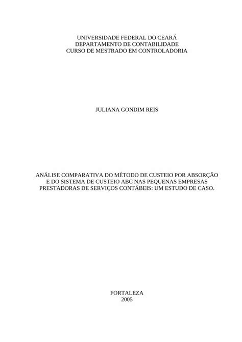 Pdf Analise Comparativa Entre O M Todo De Custeio Por Absor O