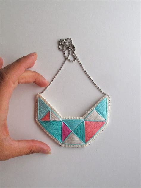 Embroidered Necklace Geometric Small Bib Triangles In Beautiful Colors