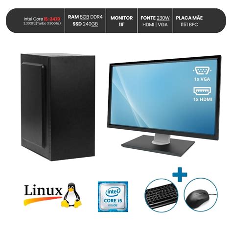 Computador Completo Intel Core I5 3470 8GB DDR3 SSD240Gb Vga Hdmi