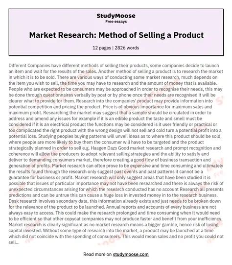 Market Research Method Of Selling A Product Free Essay Example