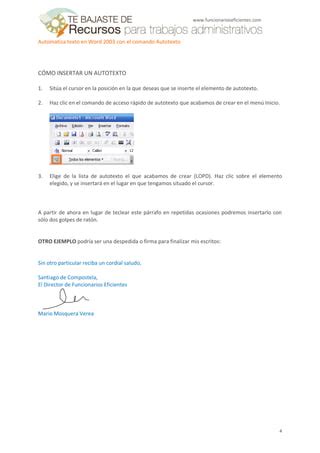 Como Automatizar Texto En Word 2003 Con La Funcion Autotexto Tutorial