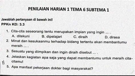 Soal Penilaian Harian Kelas 4 Tema 6 Subtema 1 SekolahDasar Net