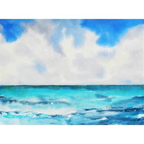 Watercolor Original Painting with Clouds and Sea by DreamON