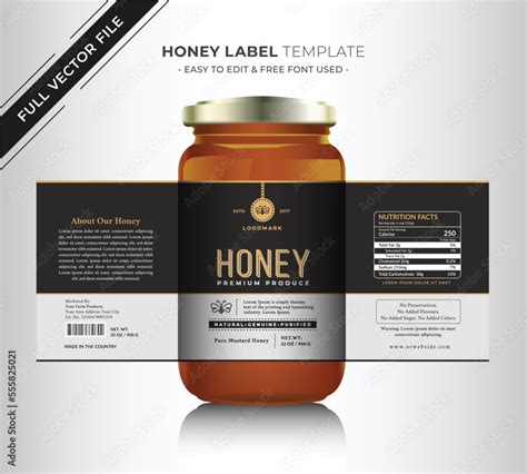 Pure Honey Design Glass Jar Bottle Creative And Modern Health Product Branding Black Label New