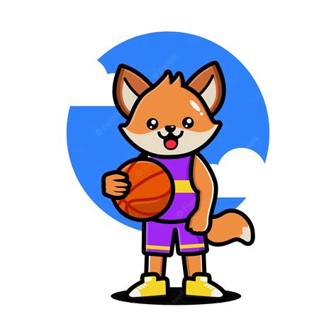 Premium Vector | Happy cute fox playing basketball