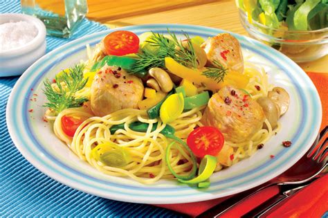 Spaghete cu pui şi ciuperci Retete culinare Romanesti si din