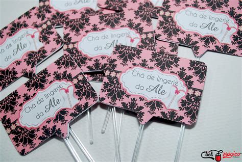 Bandeirinha Lanche Chá de Lingerie Arabesco Preto e Rosa Elo