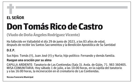 Tom S Rico De Castro Esquela El Norte De Castilla