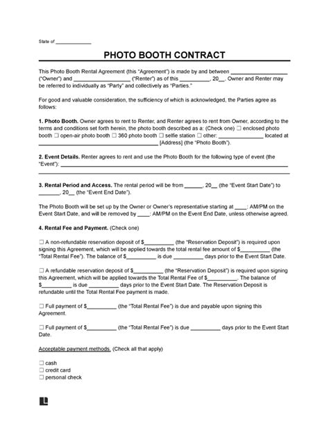 Free Photo Booth Contract Template Pdf Word