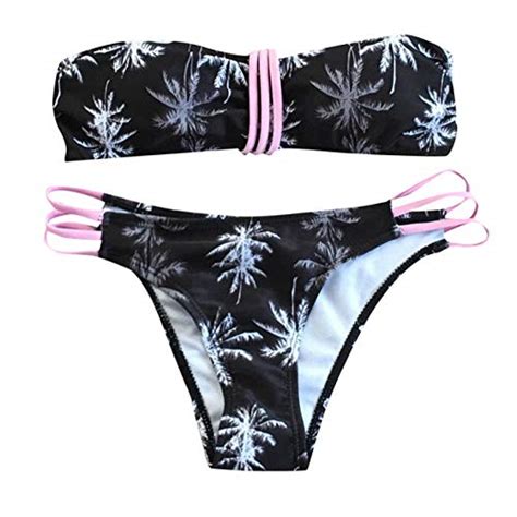 MUQGEW Women Floral Print Bikini S Sing Two Piece Swimsuits Push Up Bikini Bandeau Swimwear