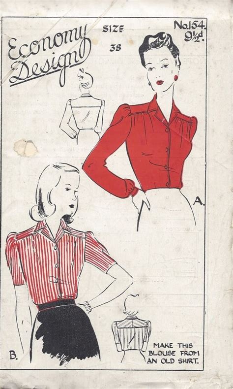 1940s WW2 Vintage Sewing Pattern B32 BLOUSE SKIRT 1362R The