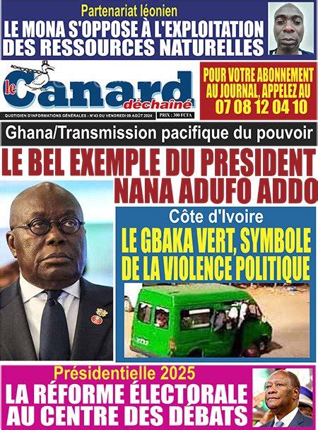 Titrologie de Le Canard Déchaîné N43 du vendredi 9 août 2024 Abidjan