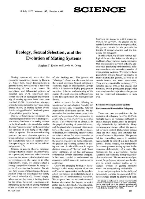 Pdf Ecology Sexual Selection And The Evolution Of Mating Systems