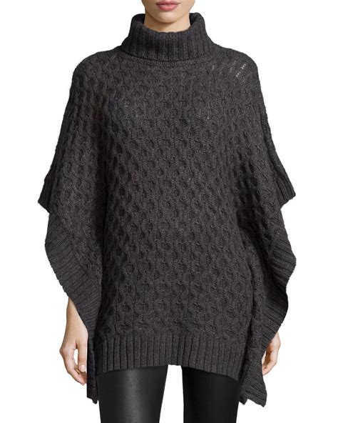 Lyst Michael Michael Kors Turtleneck Textured Poncho Sweater In Gray